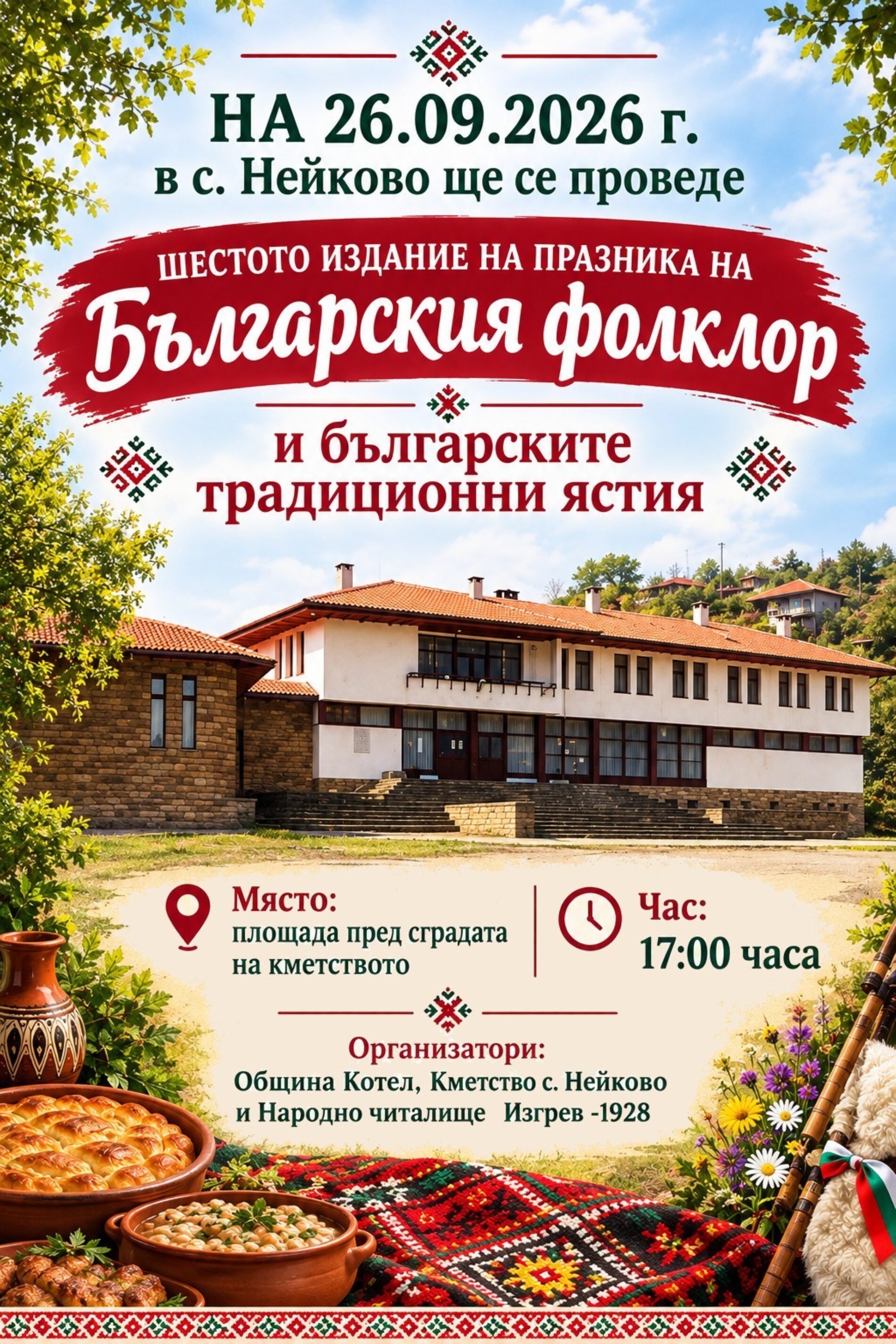 ШЕСТО ИЗДАНИЕ НА ПРАЗНИКА НА „БЪЛГАРСКИЯ ФОЛКЛОР И БЪЛГАРСКИТЕ ТРАДИЦИОННИ ЯСТИЯ“ ЩЕ СЕ ПРОВЕДЕ В НЕЙКОВО